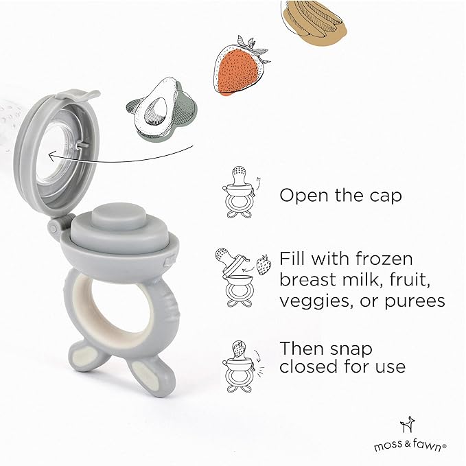 Moss and Fawn Little Explorer Kit - Silicone Frozen Breast Milk Popsicle Kit with Forage Feeder, Teething Popsicle Ice Cube Tray, & Gather & Roll Baby Feeding Bib - BPA, PVC, & Lead-Free - Dew