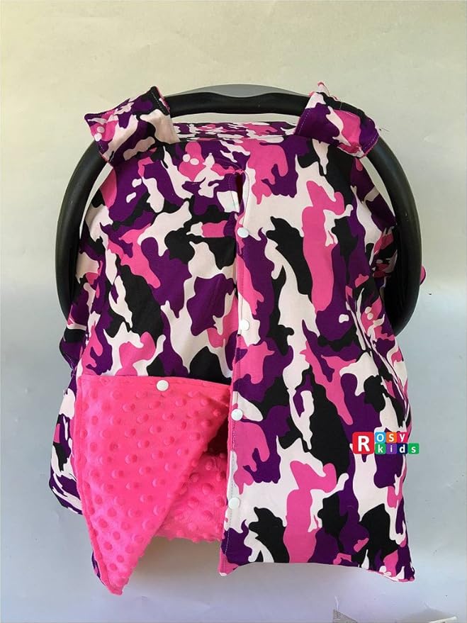 Rosy Kids Purple Camo Hot Pink Infant Car Seat Cover & Canopy Cover Kit, Universal Fit, Polyester, Nylon, Not Water Resistant