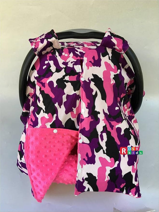 Rosy Kids Purple Camo Hot Pink Infant Car Seat Cover & Canopy Cover Kit, Universal Fit, Polyester, Nylon, Not Water Resistant