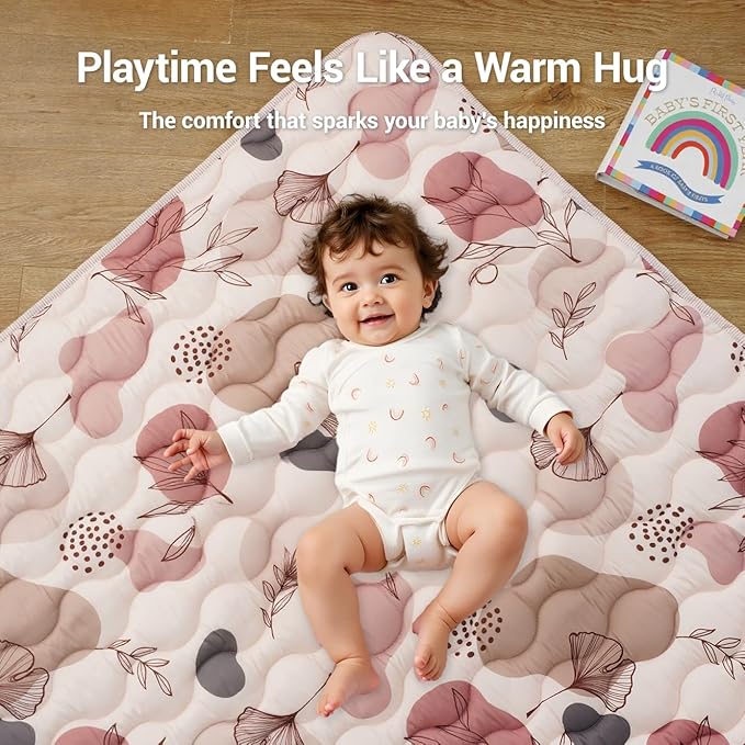 Bunnikins & Clover Baby Floor Play Mats, 71"x59" Thicken Soft Play Mat for Babies 6-12 Months, Foldable and Non Slip One-Piece Crawling Mat, Washable Foam Play Mat for Baby, Toddlers, Tummy Time