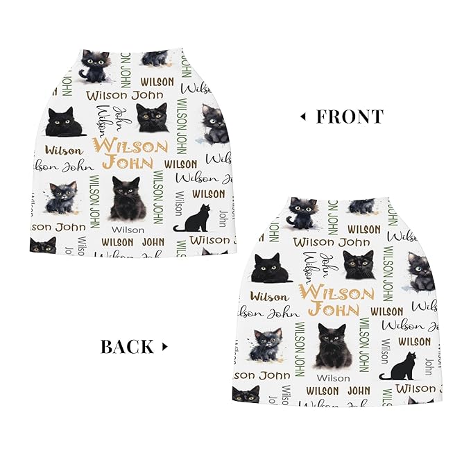 Personalized Car Seat Covers with Name, Cat Baby Canopy Carrier Cover, Breathable Breastfeeding Nursing Cover, Stretchy Multi-Use Infant Carseat Stroller Cover