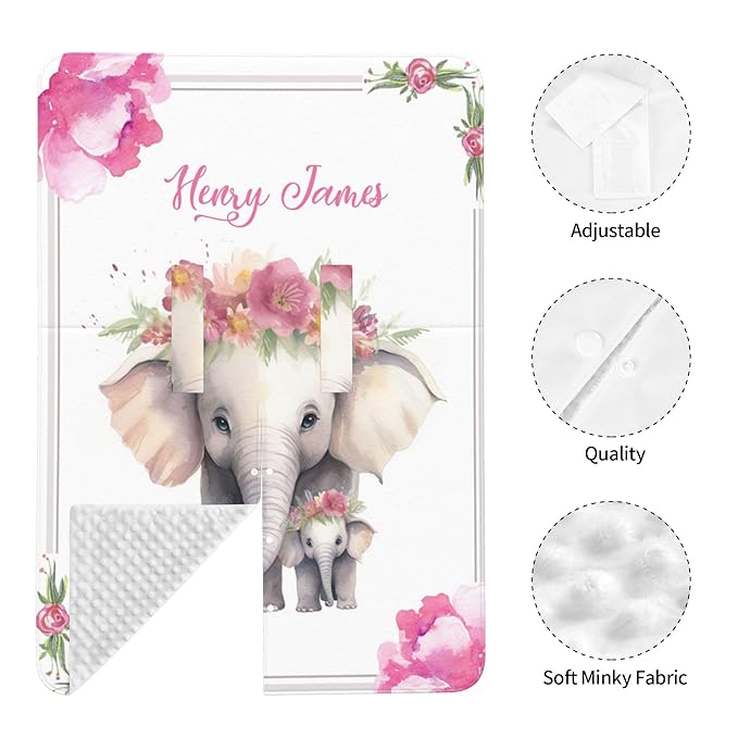Personalized Baby Car Seat Canopy with Name Custom Minky Elephant Car Seat Covers Nursing Cover for Breastfeeding Multi-Use Cover Infant Carrier Carseat Winter Cover for Newborn Girls Boys