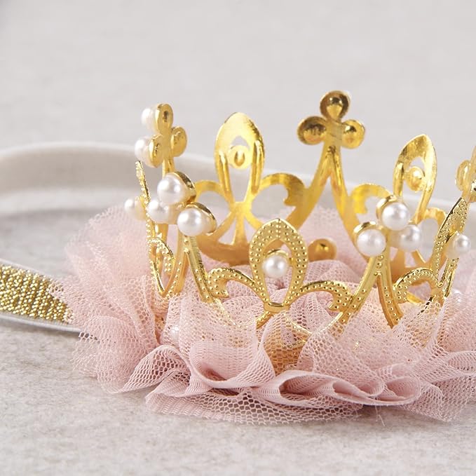 Nishine Princess Toddler Girls Crown Tiaras Baby Elastic Birthday Party Crown Headband Photo Props Gift (Pear&Gold)