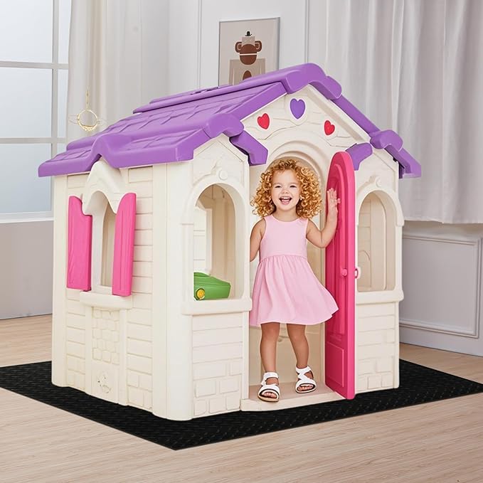Outdoor Playhouse Mat, 51'' x 47'' PVC Outdoor Playhouse Activity Rug with Non-Slip Texture Protective Outside Game House Play Mat Home Floor Play House Pad Rug