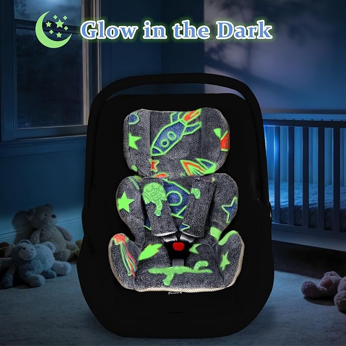 Infant Car Seat Insert Cushion, Baby Car Seat Head Body Support with 2 Extra Strap Paddings, Newborn Car Seat Insert for Baby Girls & Boys, Premature Carseat Cushion, Grey Rocket
