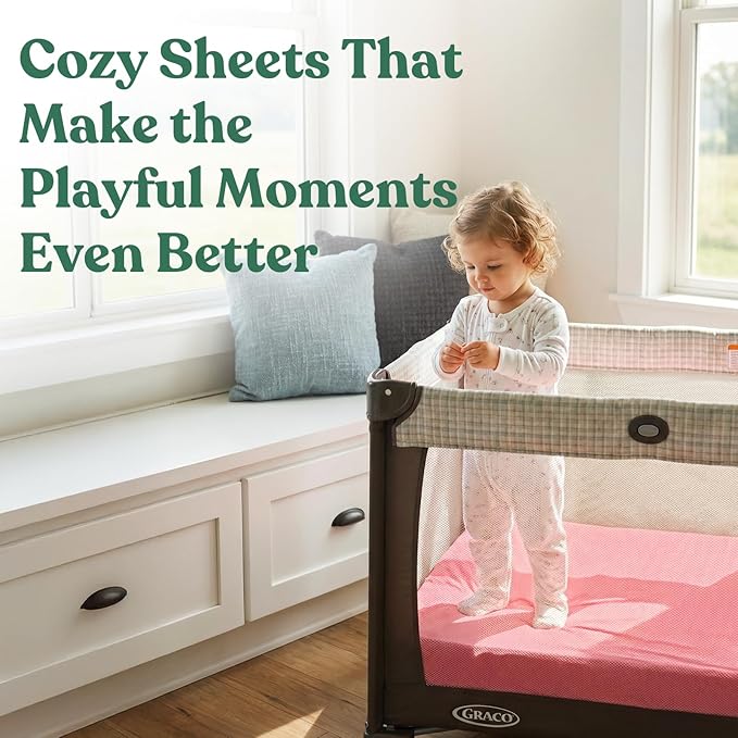 Graco Pack n Play Sheets, Soft Fitted Playard Sheets with Secure Fit, Fit Standard 27" × 39" Playard Mattresses, Breathable & Gentle on Sensitive Skin, 2-Pack Solid Pink