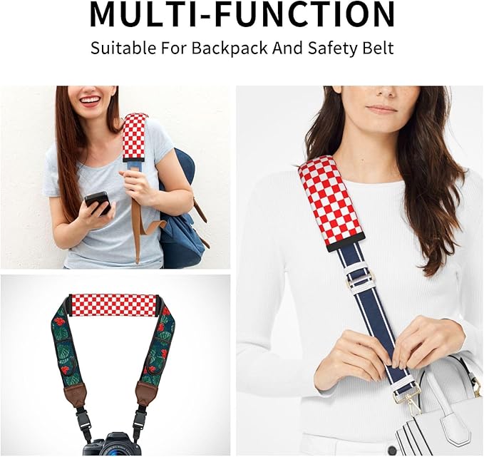 Red White Checkered Print Seatbelt Pads Fits Cars Trucks SUV Sedans Sweat Absorption Car Seatbelt Strap Cover, Simple Style Auto Interior Accessories Protector
