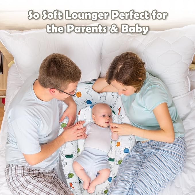 Infant Support Cushion-Breathable and Soft Organic 100% Cotton, Portable Tummy Time Mat with Removable Support Cushion Cover, Floor Baby Support Cushion for Newborn-Crocodile & Elephant