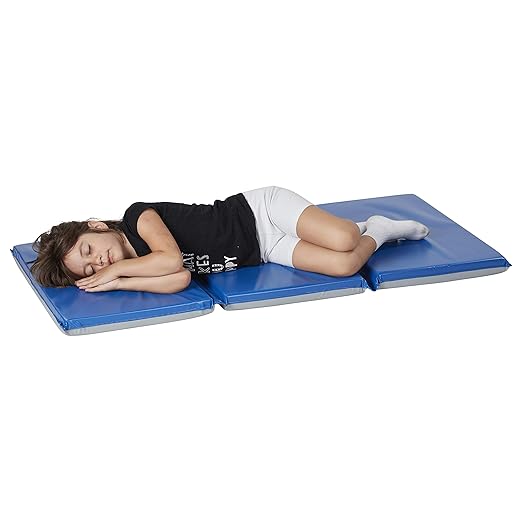 ECR4Kids-ELR-0883 Everyday 3-Fold Daycare Rest Mat, Folding Rest Mat, Sanitary Design, Low Maintenance, Certified and Safe, No Assembly Required, 2" Thick, Single Mat, Blue/Grey