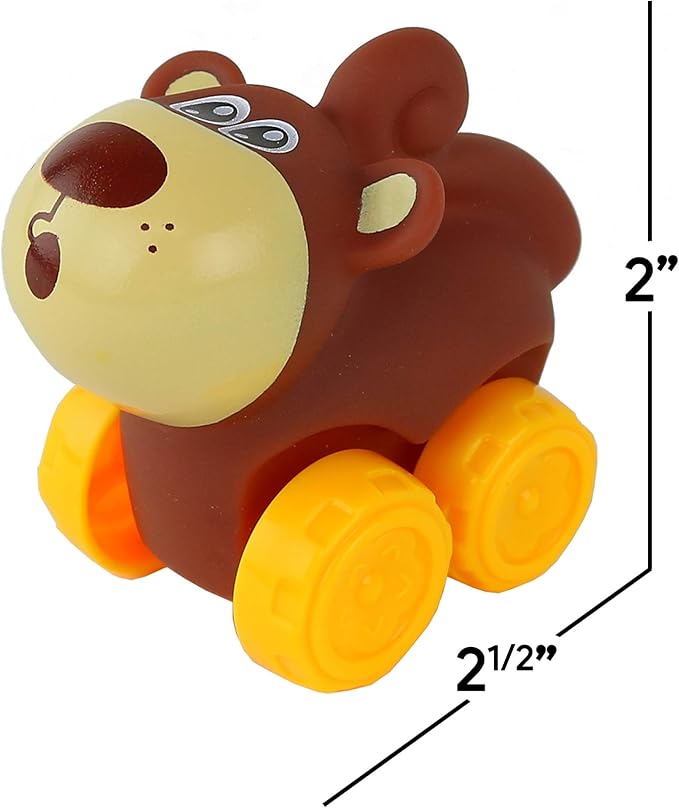 Big Mo's Toys Animal Cars - Soft Rubber Cartoon Animal Push Toy Vehicles for Babies and Toddlers - Pack of 12