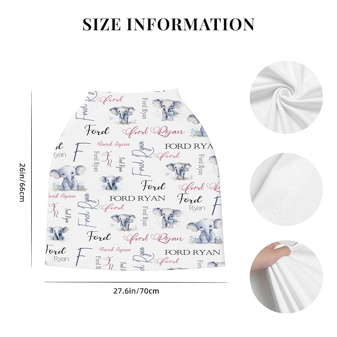 Personalized Baby Car Seat Covers for Babies, Custom Elephant Nursing Breastfeeding Carseat Canopy with Name, Infant Stroller Covers for Newborn Girls Boys, Breathable Carseat Cover