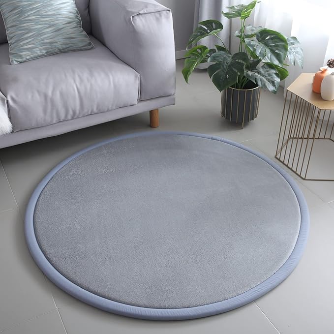 Loartee Thick Kids Round Rug - Coral Velvet Area Rugs, Memory Foam Circular Carpet for Nursery Playroom Home Decor Dormitory, Diameter 39 inch, Gray