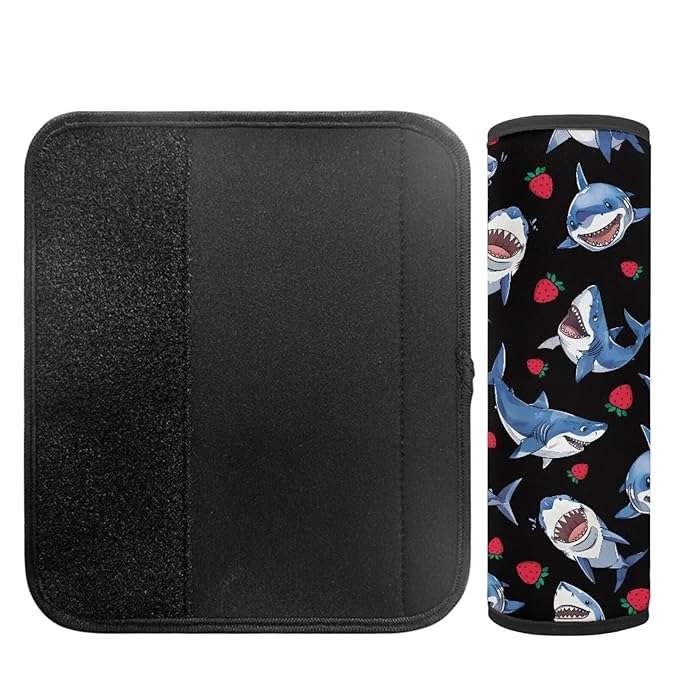 Biyejit 2 Pack Seat Belt Cover for Kids,Shark Strawberry Car Seat Belt Pads Cover for Boys Girls, Kid's Children Seat Belt Cushion, Shoulder Strap Pad
