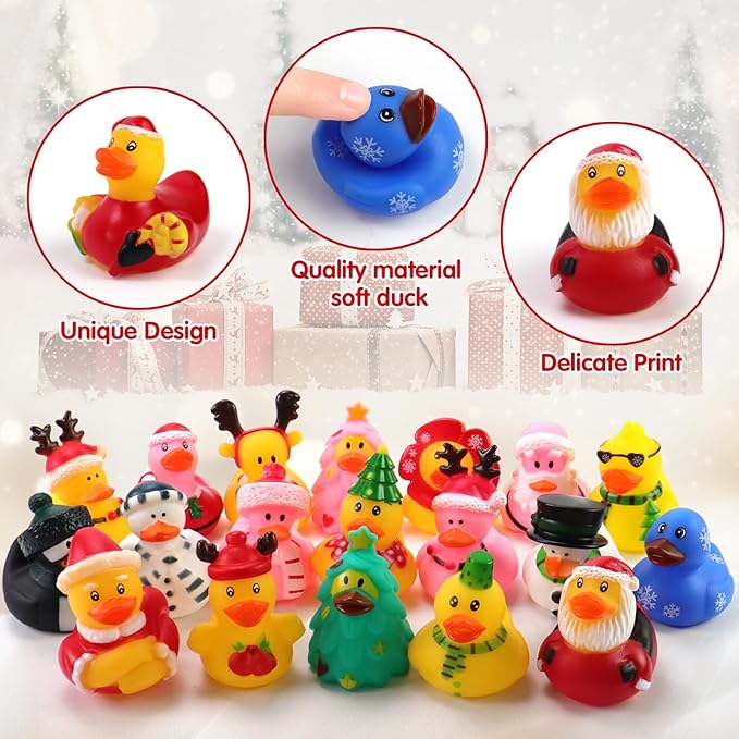 50 Pcs Christmas Rubber Ducks, Assortment Rubber Ducks in Bulks for Baby Bath School Classroom Prizes Jeeps Ducking, Christmas Party Favors, Christmas Stocking Stuffers