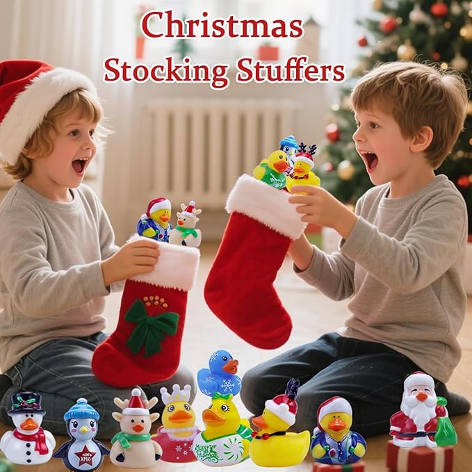 Christmas Rubber Ducks Bath Toys for Kids Boys Girls Toddlers, 2 Inch Christmas Stocking Stuffers Holiday Rubber Ducks Bath Toys Duckies Party Favors Gifts (12 Pack)