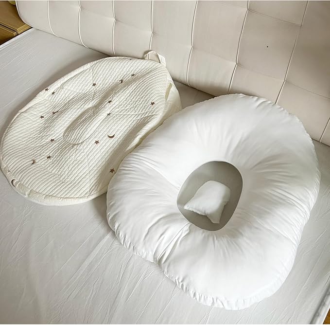 EFELIM Large Nest Pillow with Cotton Cover, Skin Friendly Lounger Pillow Multifunctional Soft Floor Lounger Pillow Baby Shower (Silvery, 23.6x29.5inch)