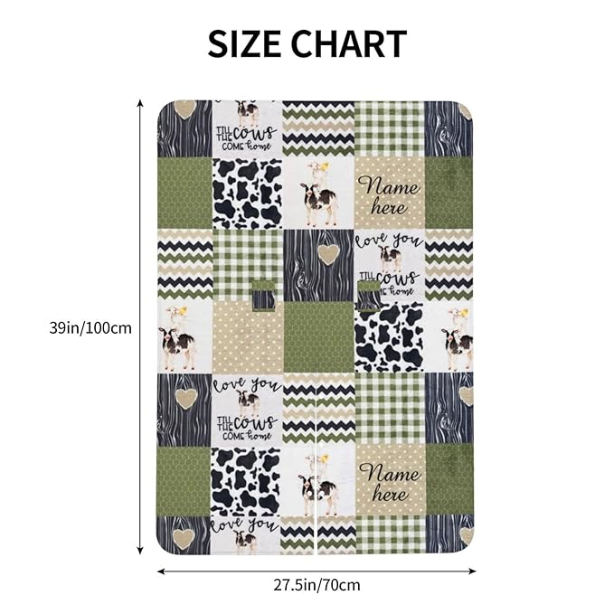 Personalized Cow Plaid Baby Infant Car Seats Canopy for Babies with Name, Custom Multi-use Blankets for Baby Boys Girls, Peekaboo Minky Nursing Breastfeeding Stroller Cover Canopies for Newborn