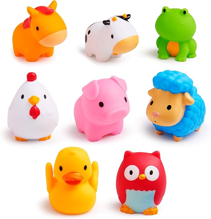 Munchkin Baby Bath Toy Squirts for Babies and Toddlers 9 Months and Up, Farm Animal Squirters, 8 Pack