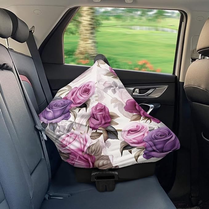 LedBack Purpe Floral Car Seat Cover for Babies, Retro Flower Nursing Cover Breastfeeding Cover,Soft Breathable Infant Carseat Canopy