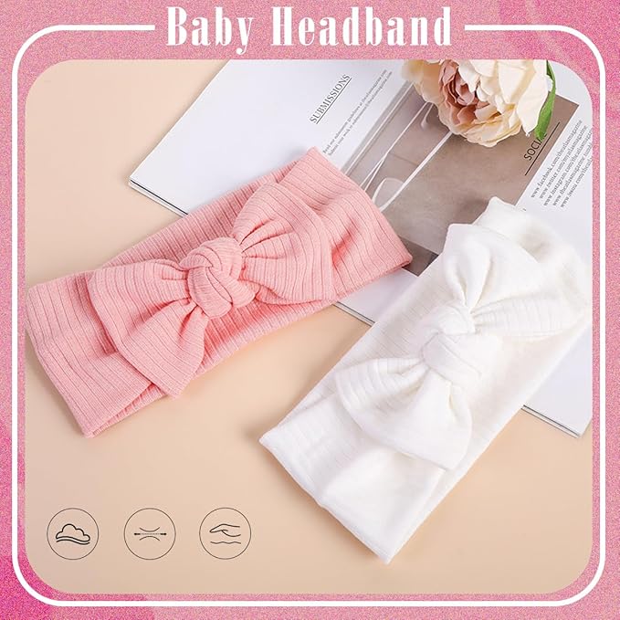 Ulico 2 Pack Personalized Embroidered Headbands with Bow for Custom Named Baby Girls and Newborns