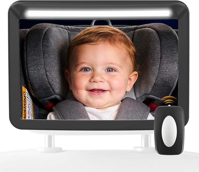 Baby Car Mirror with Light & Remote Control - Night Vision Rear Facing Car Seat Mirror, Clear Vision, 360° Rotation Rear Facing Car Seat Mirror, Shock and Shatter Resistant