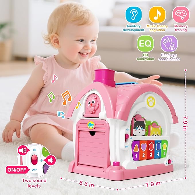 Montessori Toys for 1 Year Old Girl Gift, Musical Learning House with Lights & Sounds, Interactive Musical Toys for Baby Girls 12-18 Months,First 1st Birthday Gifts,Toddler Toy for 1,2,3 Year Old Girl