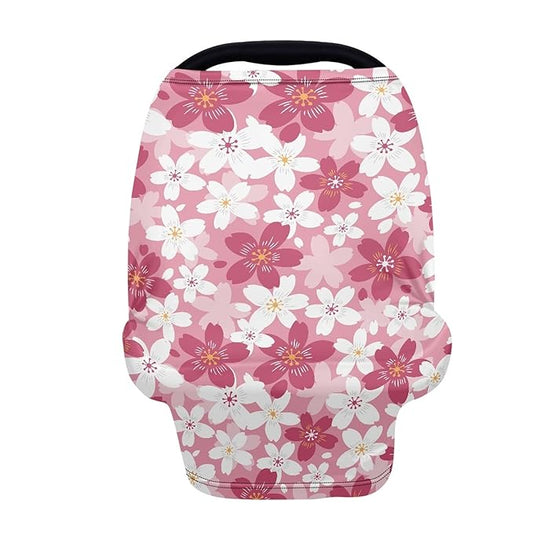 Coldinair Cherry Blossom Print Car Seat Cover for Baby Girls,Soft Stretchy Carseat Canopy,Nursing Cover,Grocery Cart Cover,High Chair Cover