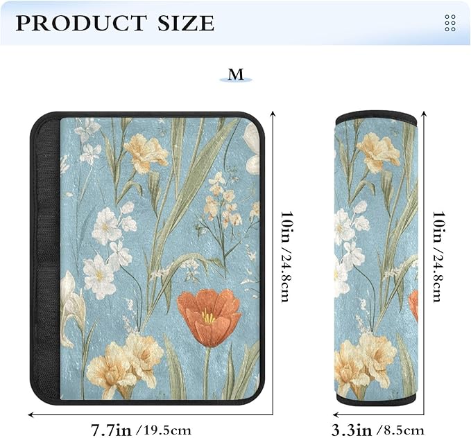 Car Seat Belt Pads Covers 2 Piecing Soft Unique Baby Seat Shoulder Strap Cover for Adults Child Kids S Autumn Flowers Flower Daffodil Gladiolus Blue