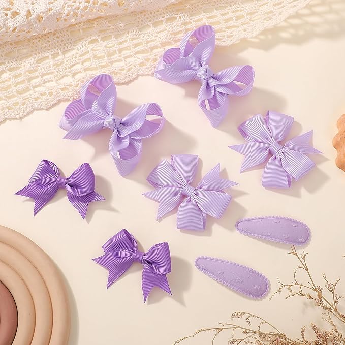 choicbaby 8pcs Baby Girl Hair Bow Clips Set, Purple Toddler Hair Clips Boutique Grosgrain Ribbon Bow Hair Barrettes Accessories for Infant Toddler Kids