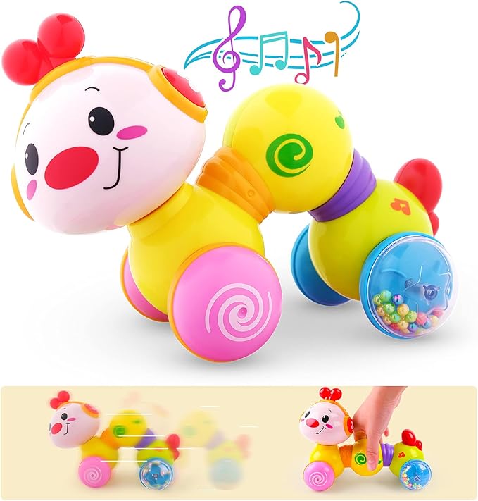 Vanmor Baby Toys 6-12 Months, Infant Musical Caterpillar Crawling Toy, Press and Go Interactive Inchworm Toy with Light Up, Tummy Time Educational for 6 7 8 9 12 18 Months