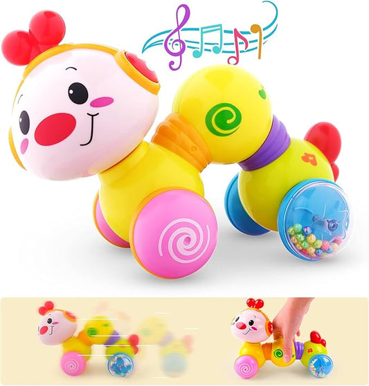 Vanmor Baby Toys 6-12 Months, Infant Musical Caterpillar Crawling Toy, Press and Go Interactive Inchworm Toy with Light Up, Tummy Time Educational for 6 7 8 9 12 18 Months