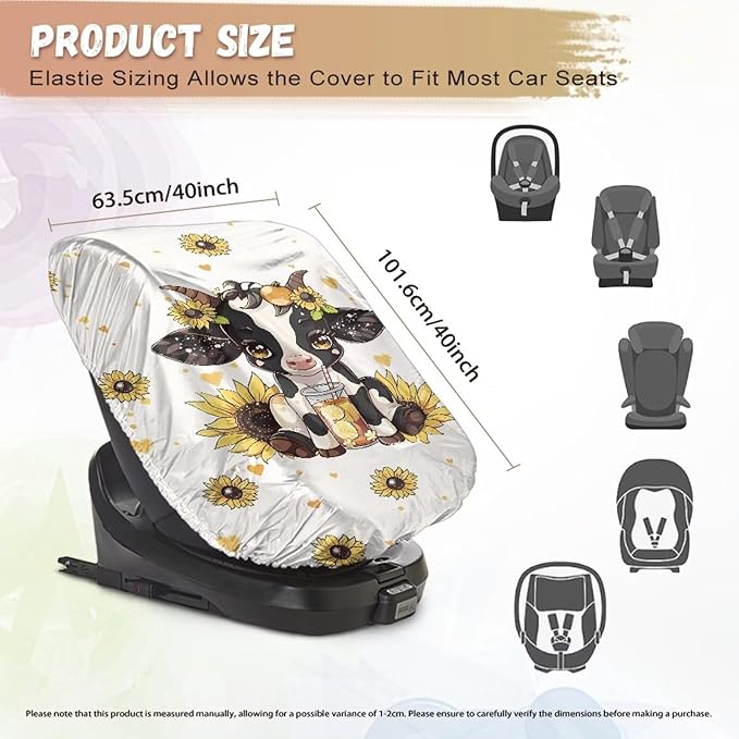XYZCANDO Cow Print Insulated Car Seat Cover for Baby Cute Baby Car Seat Shade Cover Dustproof Car Seat Sun Cover for Baby Easy to Install Car Seat Covers for Babies Girl Gift for Wife