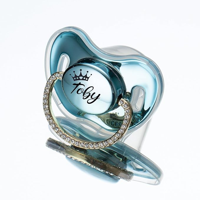 Custom Pacifier with Name Gold Luxurious Bling Pacifier for Girl and Boy Ideal Baby Gift (2pcs)