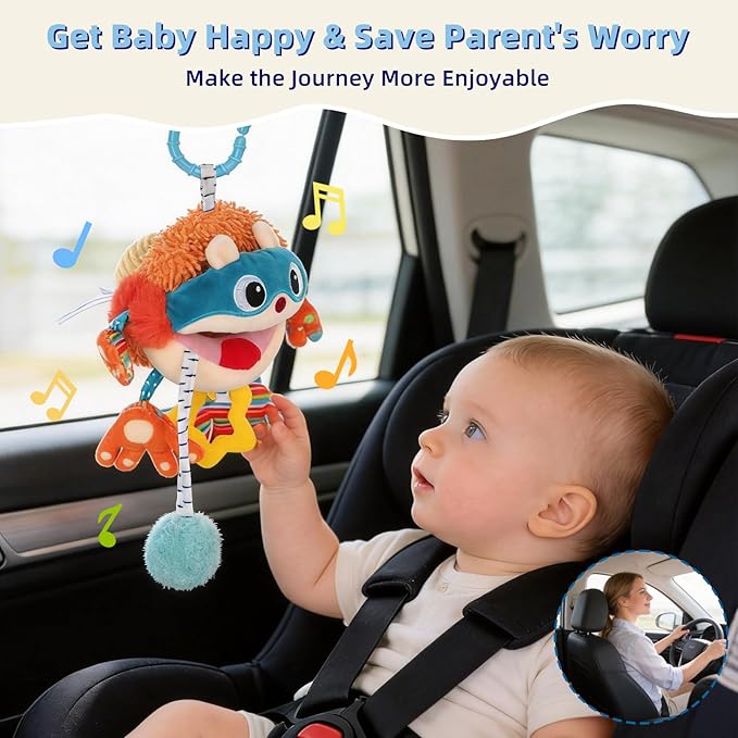 Car Seat Toys Hanging Baby Sensory Ball, Infant Roadtrip Travel Toys 0-6-12 Months with Rattle, Squeaky, Crinkle,Teether, Textures, Soft Montessori Plush Toys Newborn Gift Boys Girls