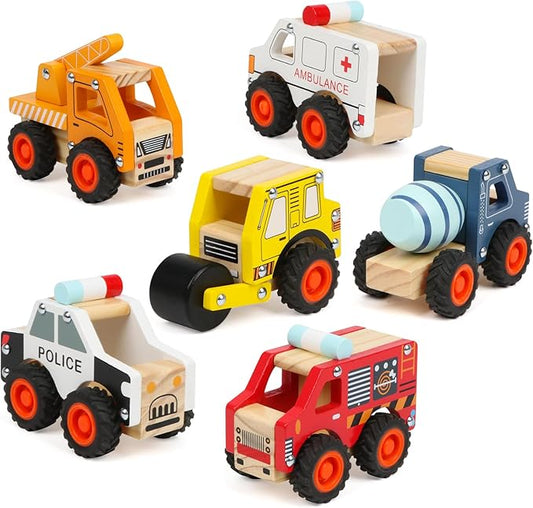 6Pcs Wooden Cars for Toddlers 1-3,Car Toys,Push and Go Vehicle,Kid Vehicle Toys,Hand Push Car Toys for 1+ Year Old,Montessori