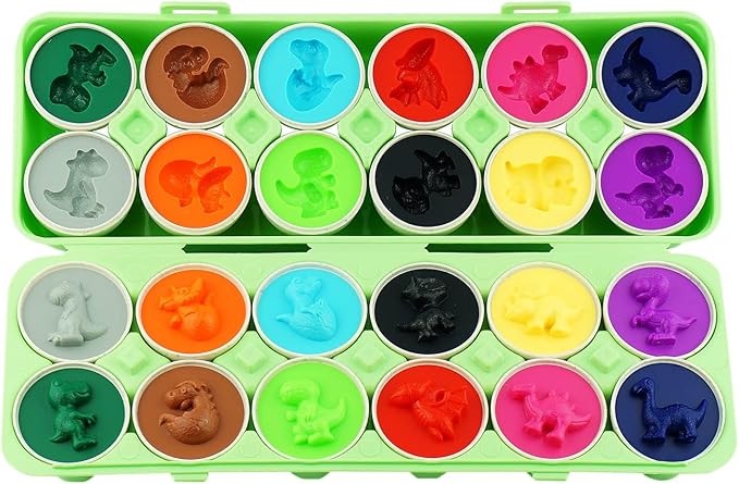 Dimple 12 Dinosaur Egg Matching Toy Play Eggs Easter w/ Holder - Toys for Toddlers STEM Colors & Shapes Recognition Kids Educational Color Sorting Eggs, Multicolored