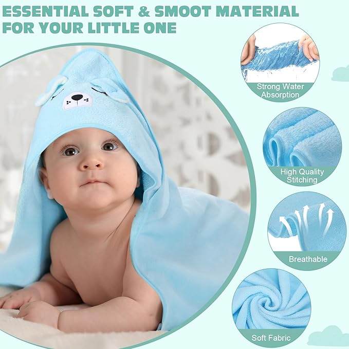SmoothNovelty 6 Pack Baby Hooded Towels Infants and Toddlers Coral Fleece Baby Bath Towels 31.5 x 31.5 Inch Absorbent Cute Soft Newborn Bath Essentials Gifts for Boys & Girls(Multicolor,Cute)