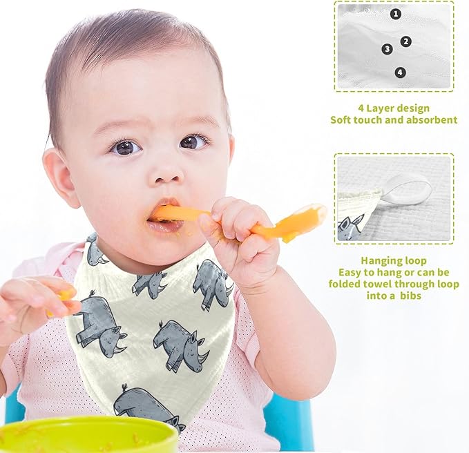vvfelixl Cartoon Rhino Stick Figure Baby Burp Cloths Baby Muslin Washcloths for Boys Girls Cotton Babys Face Towel for Newborn Infants Soft and Absorbent 11.8 X 11.8 in, 5 Pack