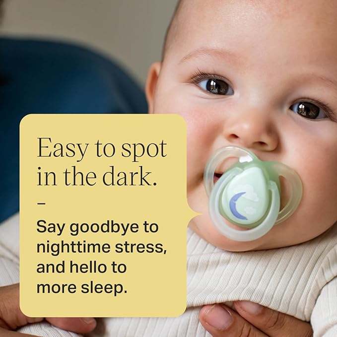 Tommee Tippee Night Time Pacifier, 6-18 Months, Symmetrical Silicone Baglet, BPA-Free Binkies, Glow in The Dark Technology, Pink Rainbow, Pack of 6