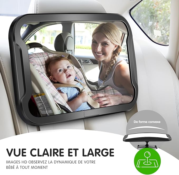 Vinabo Baby Car Mirror, Shatterproof Baby Mirror, 360° Adjustable Baby Car Mirror, Baby Rear Seat Mirror, Essential Safety - Suitable for All Types of Headrests