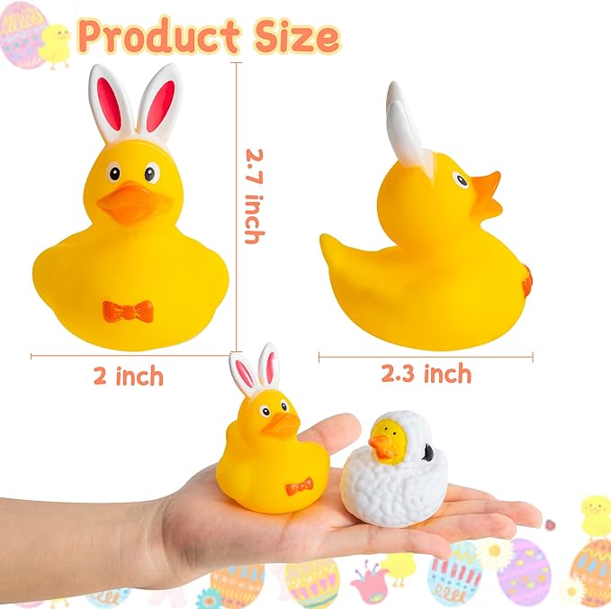 Haooryx Easter Rubber Duckies Toys - 20Pcs Novelty Yellow Rubber Duck Bunny Bathtub Toys Baby Shower Float Ducky Carnival Pinata Filler School Reward Easter Basket Stuffing Multi-Item Party Favor Pack