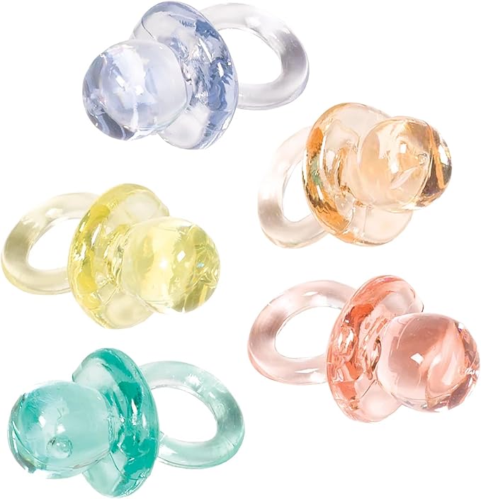 amscan Baby Shower Mini Pacifiers - 1" x 1/2", Assorted Colors, 24 Pcs