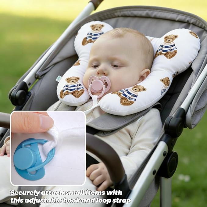 Baby Neck Pillow, U-Shape Pillow for Car Seat, Stroller and Pushchair, Lightweight Baby Travel Accessory (Little Bear)