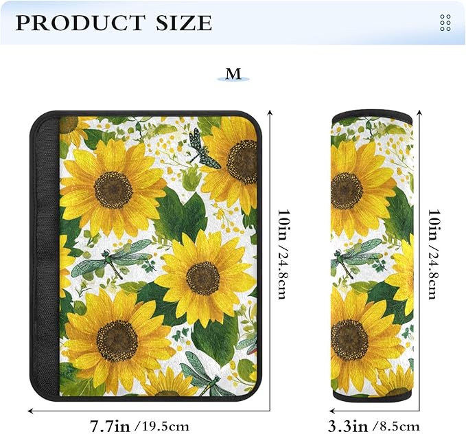 2 Pack Seatbelt Covers Seat Belt Cover Pad for Adults Boys Girls Car Seat Strap Covers Pads Cushion Universal Shoulder Strap Pad Protector for Backpack Camera Bag 10x7.7Inch Cute Yellow Sunflowers and