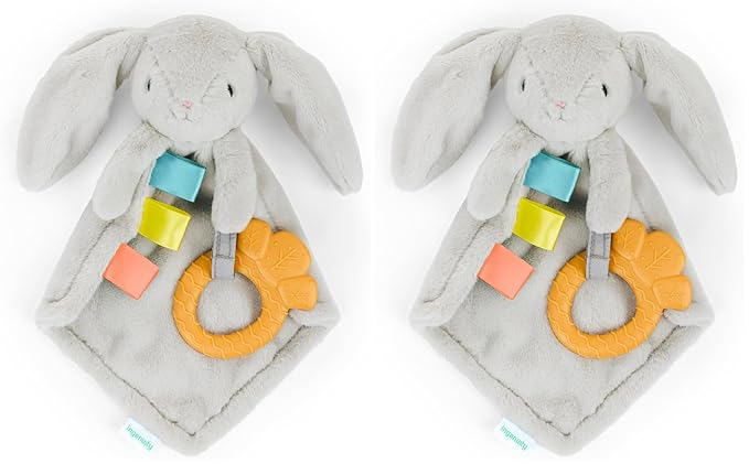 Ingenuity Cozy Sylvi Plush Lovey Baby Teether - Soothe Gums - Self Soothing - Plush Bunny - Ages 0M+ (Pack of 2)