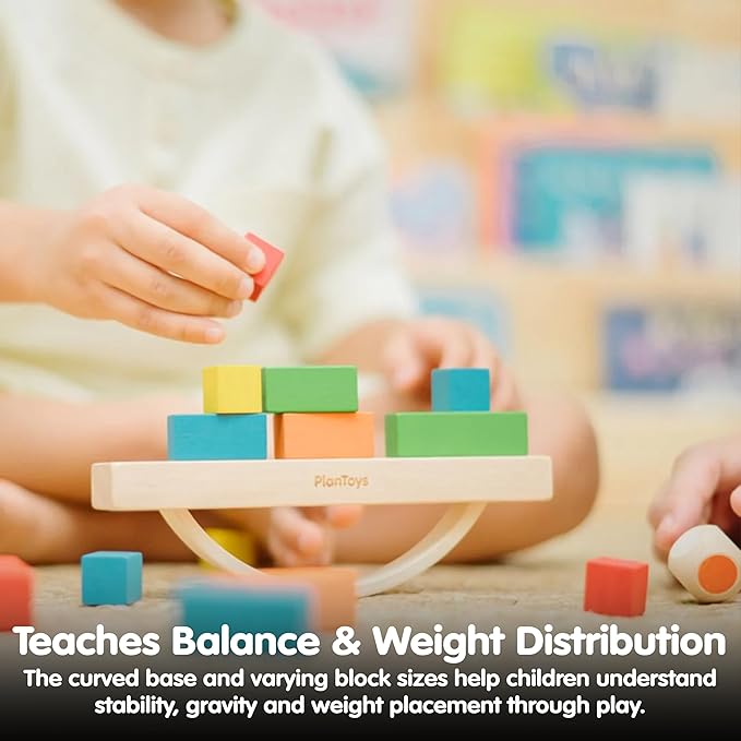 PlanToys® Balancing Cargo Game | Wooden Balance Toy for Toddlers 3Y+ | Develops Hand-Eye Coordination, Problem-Solving & Logical Thinking | Interactive Toy with 14 Blocks & Die