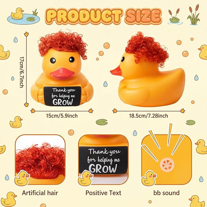 Civaner 7 Inch Emotional Giant Rubber Duck Big Jumbo Positive Yellow Duck Inspirational Gift Large Duckling Toy with Squeaky Sound for Men Coworker Colleges Graduation(Thank You for Help Me Grow)