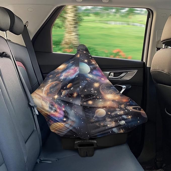 Binienty Baby Car Seat Cover for Boys Girls - Universe Planet Print Mom Nursing Breastfeeding Covers Infant Stroller Cover, Holiday Gifts