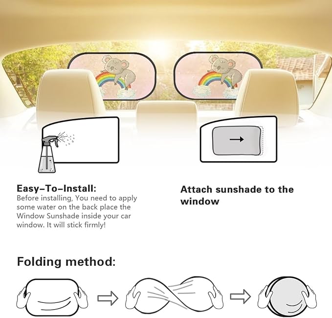 Bulopur Kawaii Koala 2 Pack Car Window Shades for Side Window UV Protection Breathable Mesh Car Window Covers Easy to Install Universal Car Interior Accessories Car Sun Shade