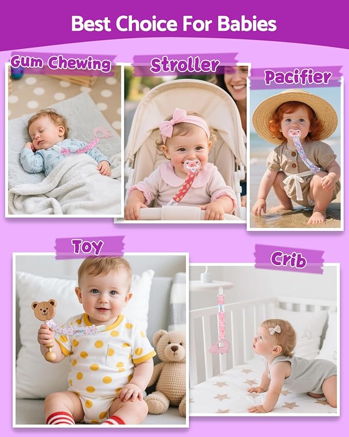 ALVABABY Pacifier Clips 8 Pack Pacifier Binky Paci Holder Leashes for Teethers 8DP22A